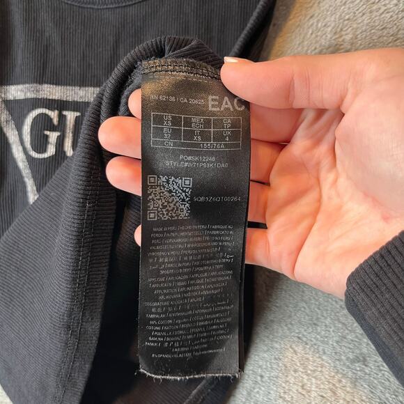 Vintage GUESS Black Ribbed Cropped Tank‎ Top Y2K Streetwear Size XS Baddie - Picture 5 of 5